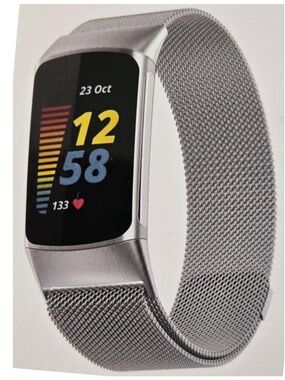 New Withit Fitbit Charge 5 Watch Band Stainless Steel Silver Metal NWT